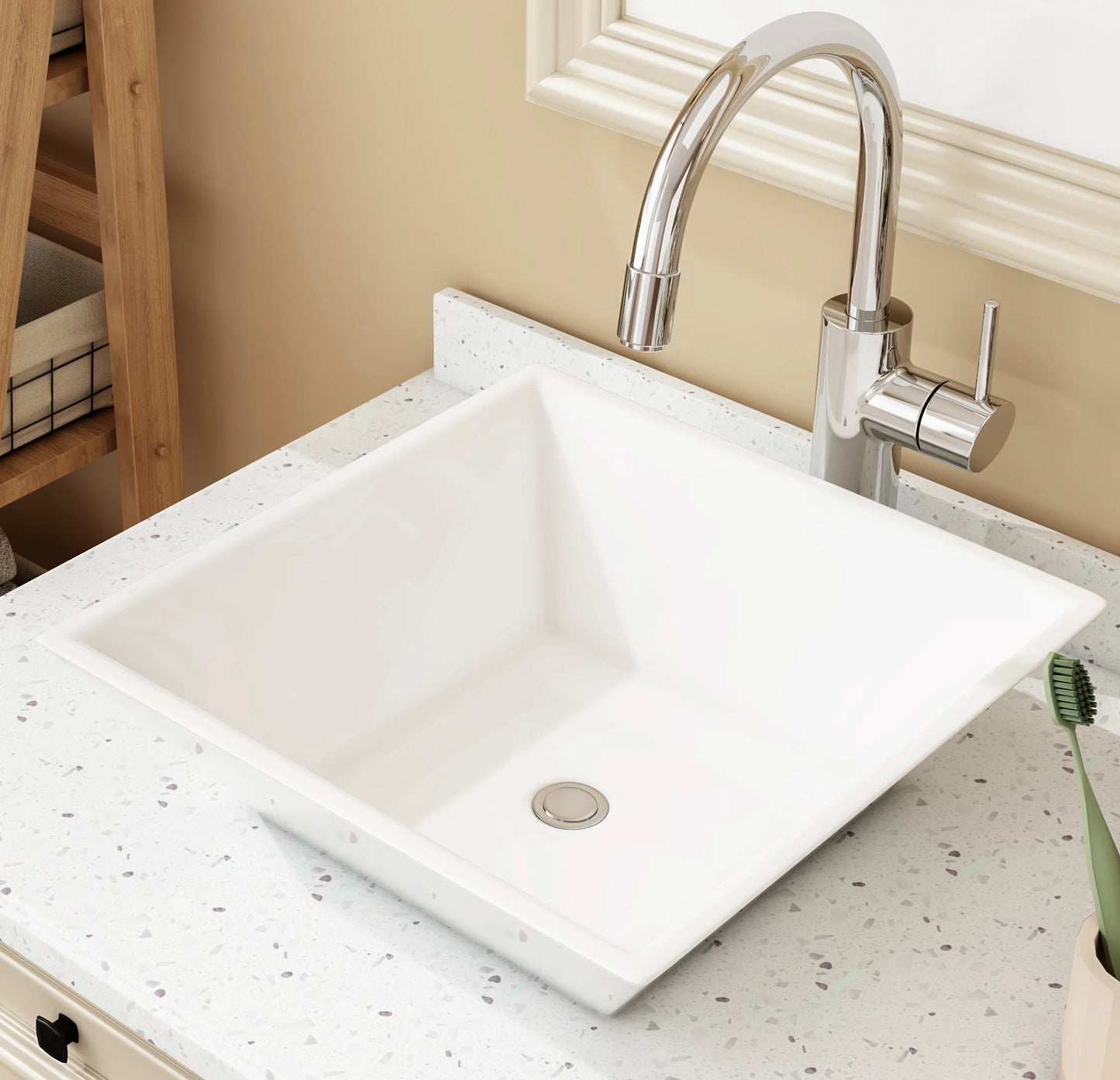 MEJE  Vessel Sink, Above Countertop  Sink Rectangular/Egg Shape  White