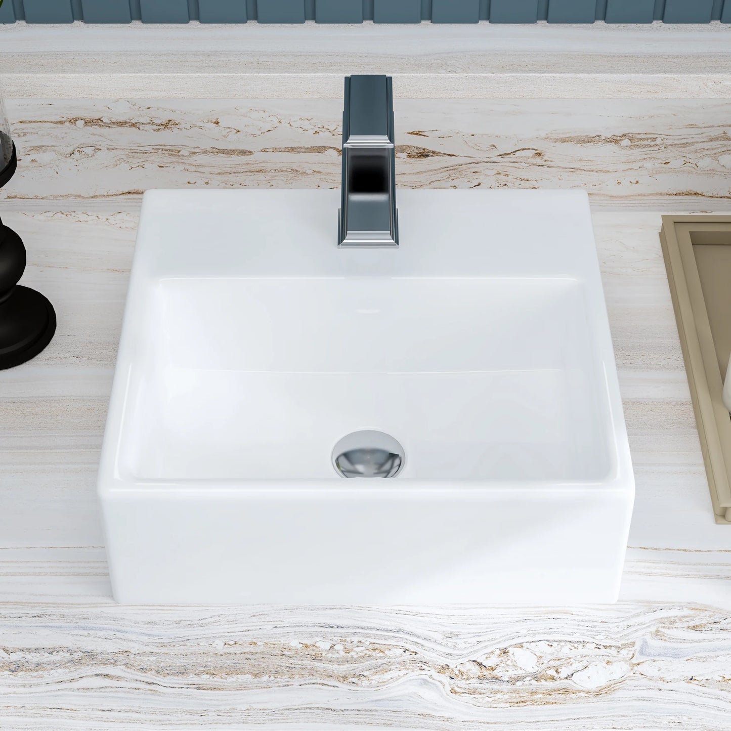 MEJE  Vessel Sink, Above Countertop  Sink Rectangular/Egg Shape  White