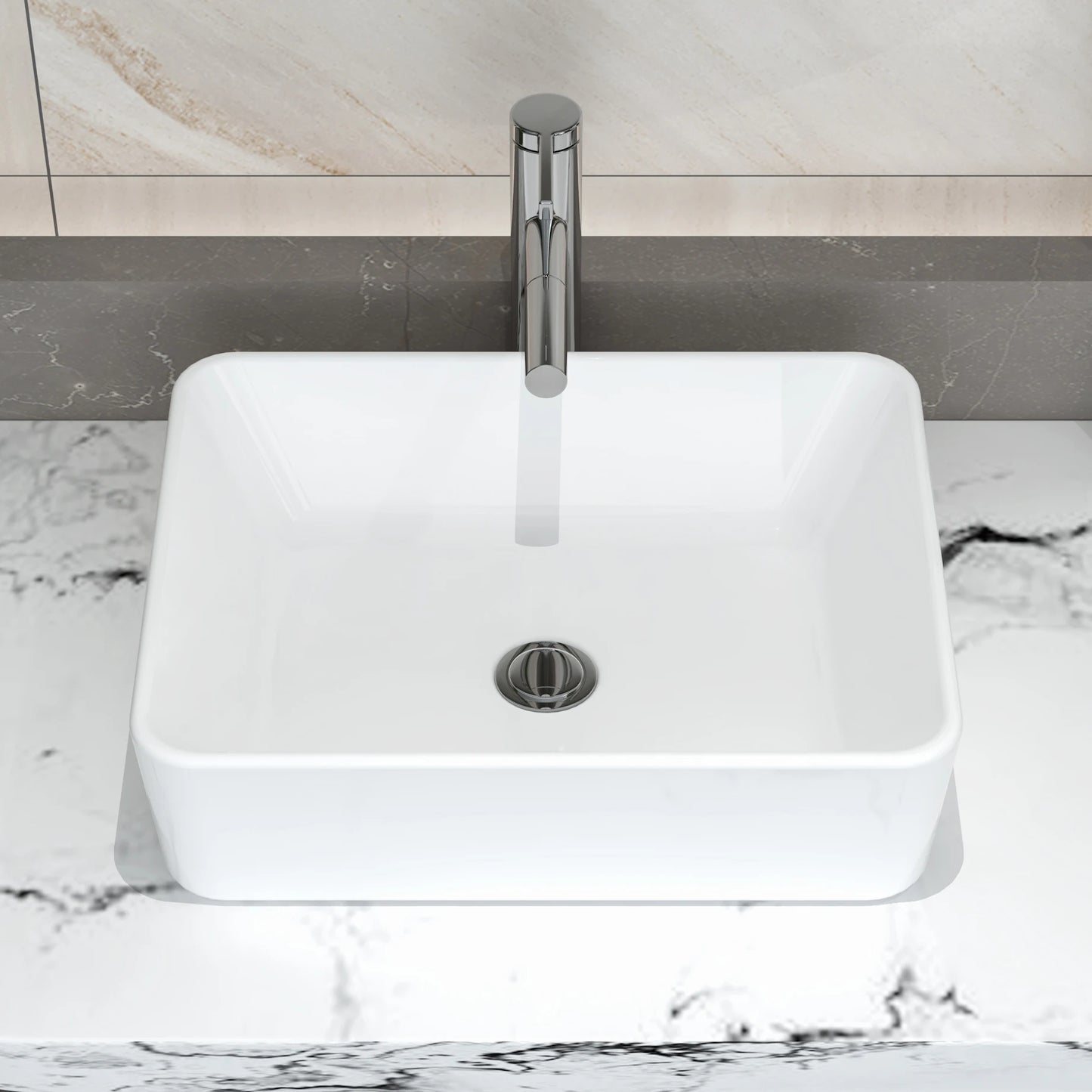 MEJE  Vessel Sink, Above Countertop  Sink Rectangular/Egg Shape  White