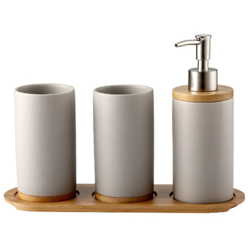 Ceramic Bamboo Toothbrush Holder Cup, Bathroom Accessories Set, Tumblers, Emulsion Container, Dishwashing Liquid Container