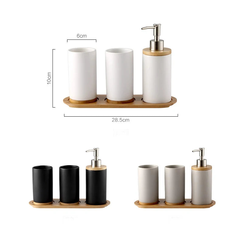 Ceramic Bamboo Toothbrush Holder Cup, Bathroom Accessories Set, Tumblers, Emulsion Container, Dishwashing Liquid Container