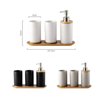 Ceramic Bamboo Toothbrush Holder Cup, Bathroom Accessories Set, Tumblers, Emulsion Container, Dishwashing Liquid Container