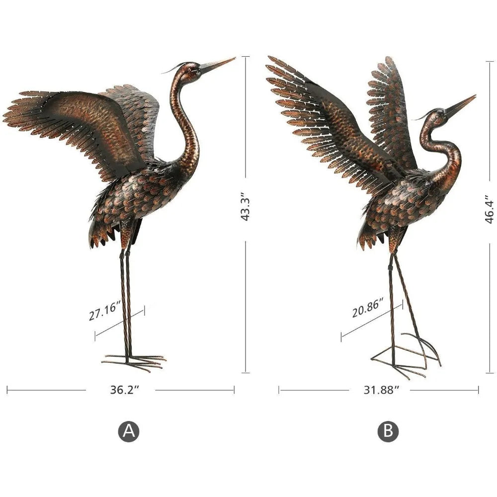 Garden Statue Outdoor Metal Heron Crane Yard Art Sculpture for Lawn Patio Backyard Decoration,46 inch (2-Pack)