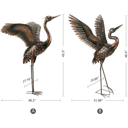 Garden Statue Outdoor Metal Heron Crane Yard Art Sculpture for Lawn Patio Backyard Decoration,46 inch (2-Pack)