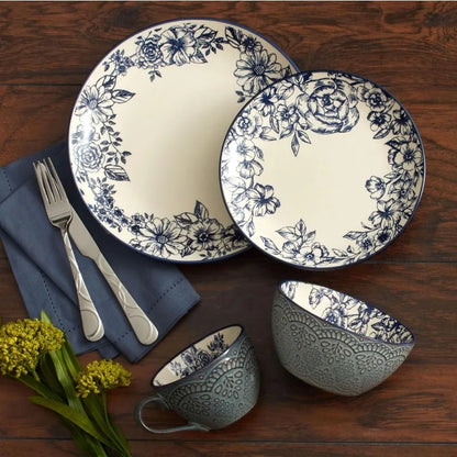 Gabriela Blue 16-Piece Dinnerware Set, Service for 4