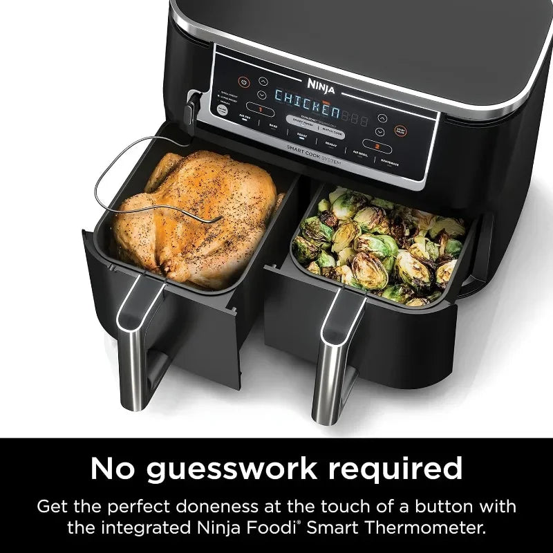 Ninja DZ550 Foodi 10 Quart 6-in-1 DualZone Smart XL Air Fryer with 2 Independent Baskets, Thermometer for Perfect Doneness