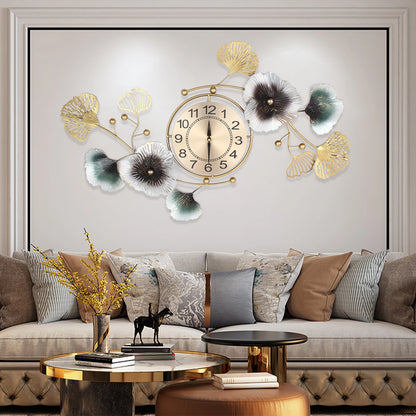 Wall Clock Modern Ginkgo Biloba Wall Clock Mute Large Wall Clock Home Living Room Decoration 90x45cm