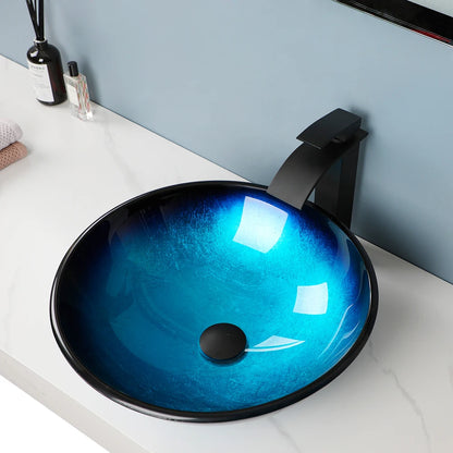 ZAPPO Blue Sinks Glass Vessel  for Bathroom Countertop