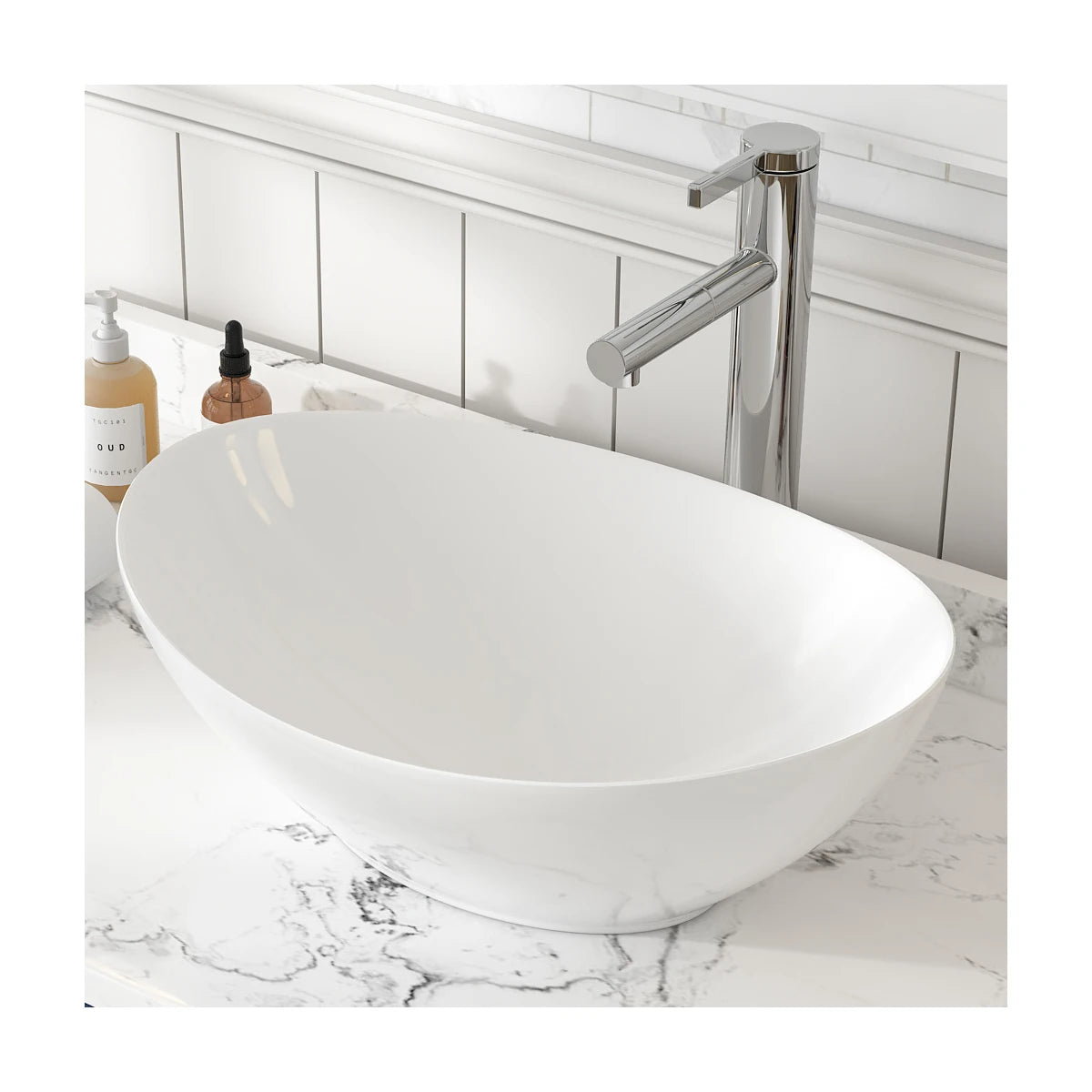 MEJE  Vessel Sink, Above Countertop  Sink Rectangular/Egg Shape  White