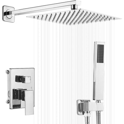 JingGang Polished Chrome Shower System 10 Inch Bathroom Luxury Rain Mixer Shower Combo Set Wall Mounted Rainfall Shower