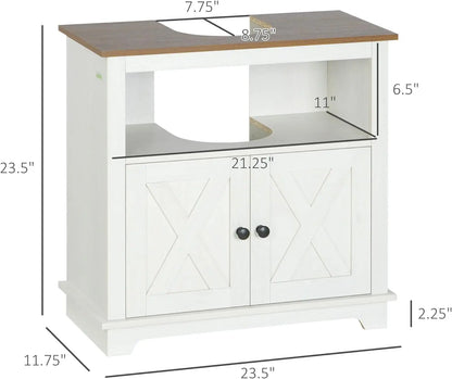 Farmhouse Under Sink Bathroom Cabinet, Pedestal Vanity Storage Cabinet with Double Doors and Storage Shelves, Bathroom