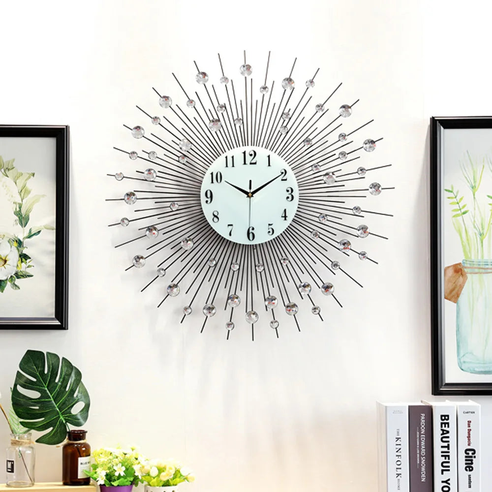 3D Crystal Wall Clock Modern Luxury Diamond Dispersion Silver Design Clock Creative Home Decor for Living Room