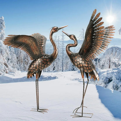 Garden Statue Outdoor Metal Heron Crane Yard Art Sculpture for Lawn Patio Backyard Decoration,46 inch (2-Pack)