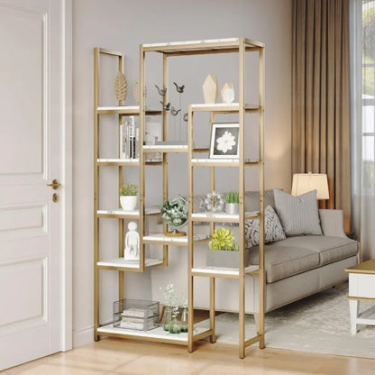 Home Decorations 6 Tier Gold Bookshelf Home Decor Items 71” Tall Modern Free Standing Bookshelf With 12 Shelf Bookcase Room Wall