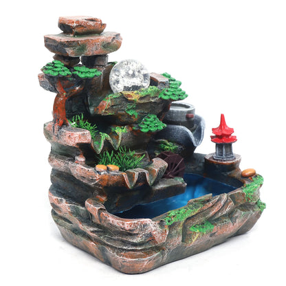 Waterfall Fountain Desktop Water LED Color Chang Rockery Table Home Feng Shui Indoor Mist Resin Rockery decoration 27cm