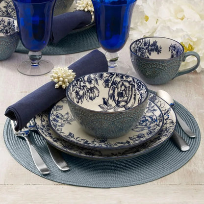 Gabriela Blue 16-Piece Dinnerware Set, Service for 4