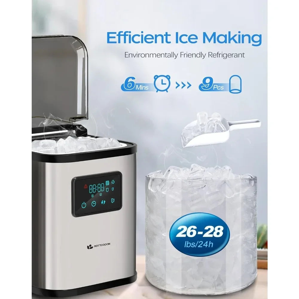 Ice Maker Countertop, Portable Ice Maker Machine, 28lbs/24Hrs, with Self Cleaning, Time Reservation, Include Scoop & Basket