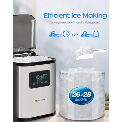 Ice Maker Countertop, Portable Ice Maker Machine, 28lbs/24Hrs, with Self Cleaning, Time Reservation, Include Scoop & Basket