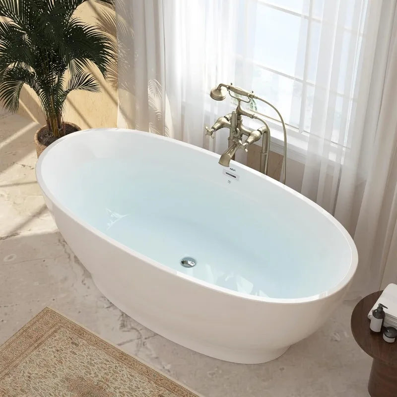 Acrylic freestanding bathtub, modern soaking tub with drain and overflow Including assembly