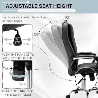 Office Chair, Executive Office Chair Height Adjustable PU Leather Computer Chair, High Back Home Office Desk Chairs