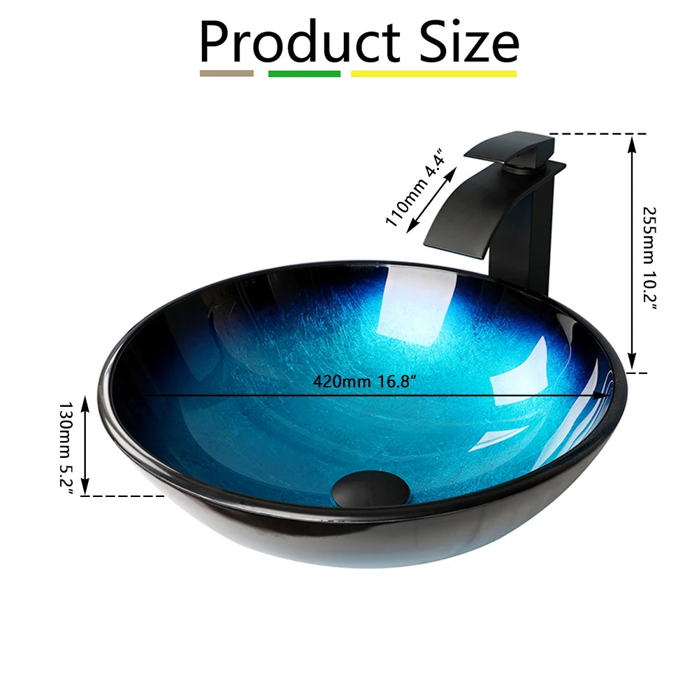 ZAPPO Blue Sinks Glass Vessel  for Bathroom Countertop