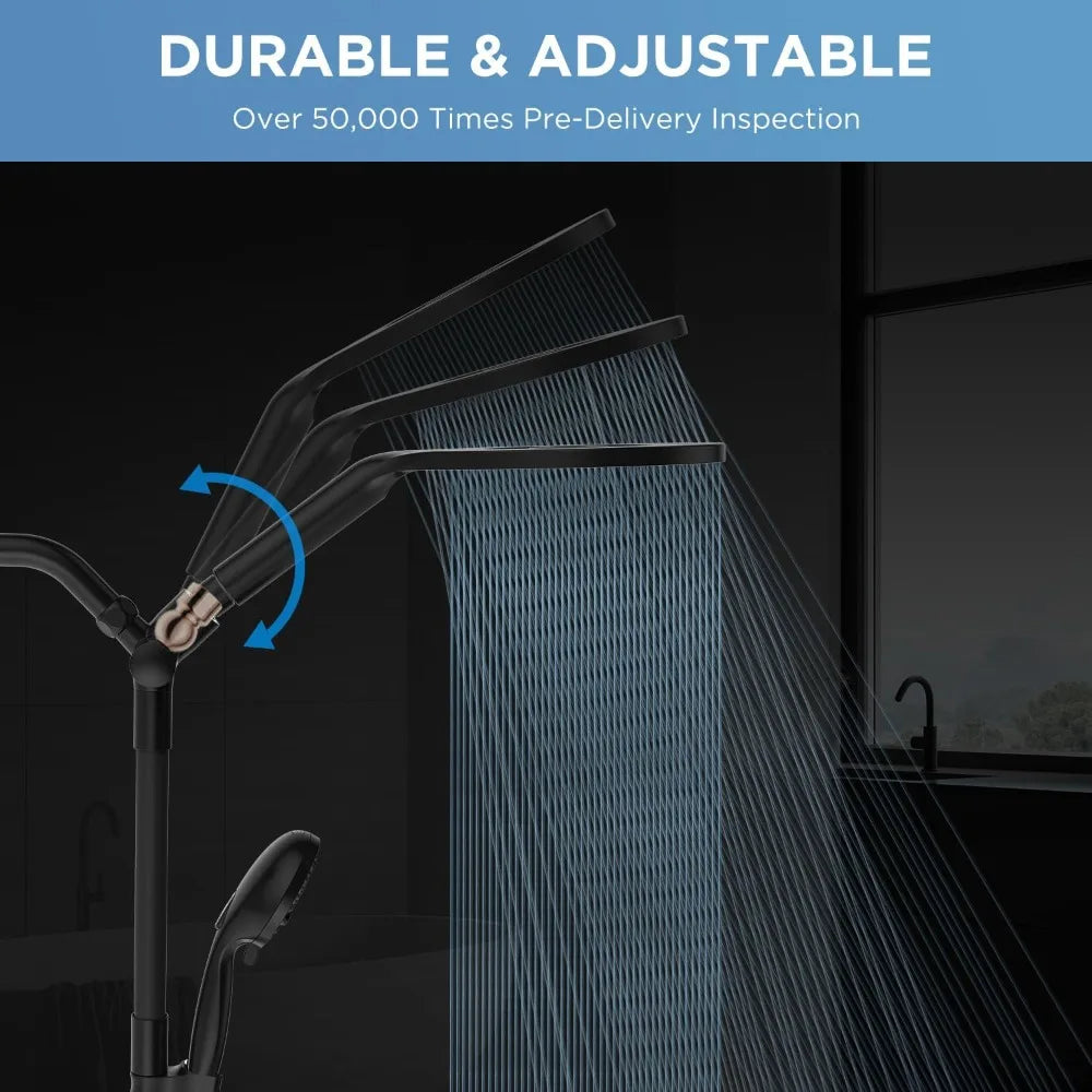 Dual Handheld Shower Head Combo,2-in-1 Rain Shower Heads System 8 Inch Rainfall Shower Head and 10 Modes High Pressure Hand Held