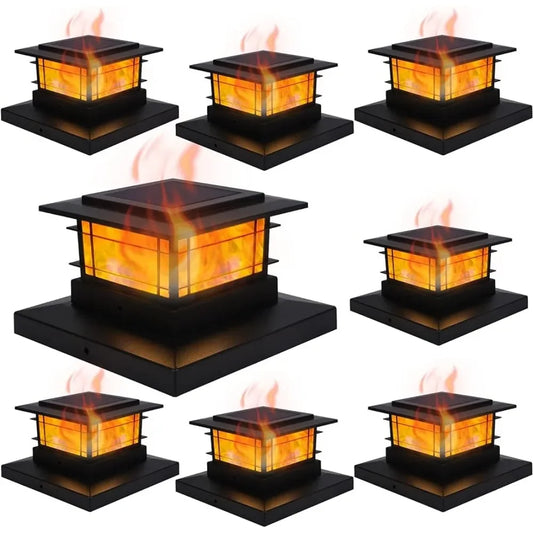 8 Pack Solar Flame Post Lights Outdoor, High Brightness Flickering Flame SMD LED Lighting Decor, Fit 4x4, 5x5 or 6x6Wooden Posts