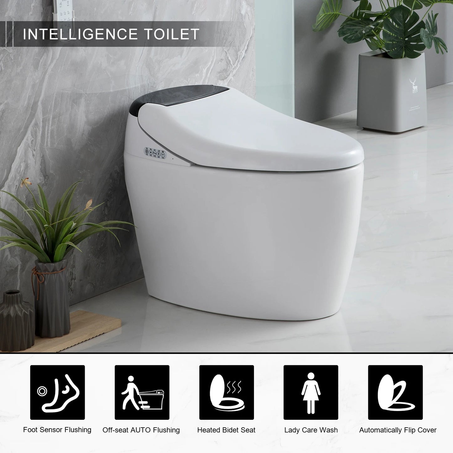 Smart Toilet with AUTO Open/Close Lid,with Built In Bidet, One Piece Heated Bidet Toilet Seat with AUTO Flush, Tankless Toilet