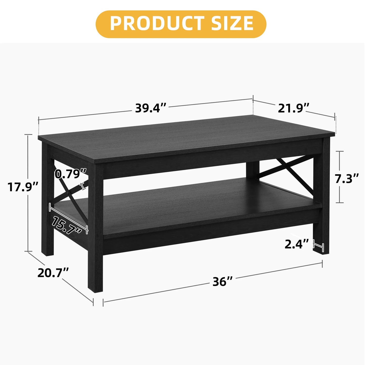 2 Drawer Square Center Table Coffee Table with LED Light Modern Cocktail Table