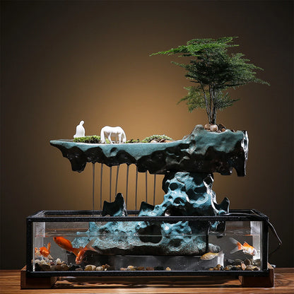 Desktop Rockery Waterfall Feng Shui Fountain with Rockery Stones for Office Indoor Desk Decoration