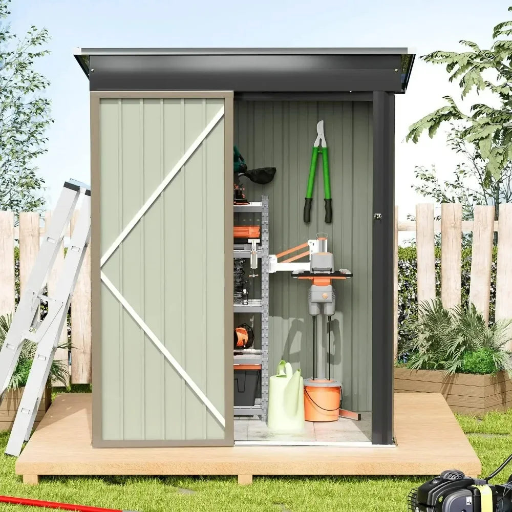 Metal Outdoor Storage Shed 5FT x 3FT, Steel Utility Tool Shed Storage House with Door & Lock, for Backyard Garden Patio Lawn