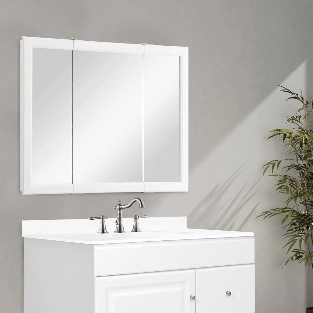 Mirror Cabinet, Durable White Assembly Frame, Bathroom Wall Cabinet with Mirrored Doors, 36" – 4.75" x 36" x 30", White