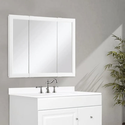 Mirror Cabinet, Durable White Assembly Frame, Bathroom Wall Cabinet with Mirrored Doors, 36" – 4.75" x 36" x 30", White