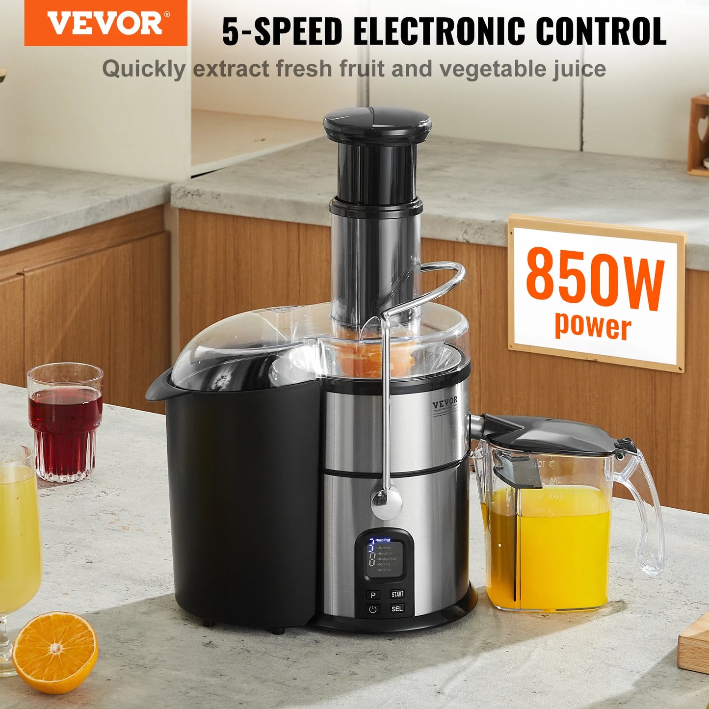 VEVOR Juicer Machine 850W Motor Centrifugal Juice Extractor Easy Clean Centrifugal Big Mouth Large for Fruits and Vegetables