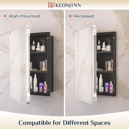 48 x 32 Inch Chrome Medicine Cabinets for Bathroom with Mirror Adjustable Shelves 3 Doors Stainless Steel Frame Soft