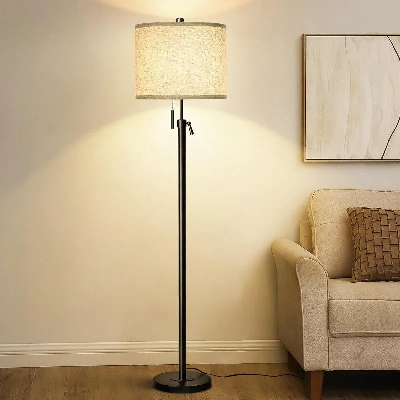 Floor Lamp for Living Room, Black Standing Lamp, Floor Lamp for Bedroom Office, Modern Tall Floor Lamp with Linen Shade