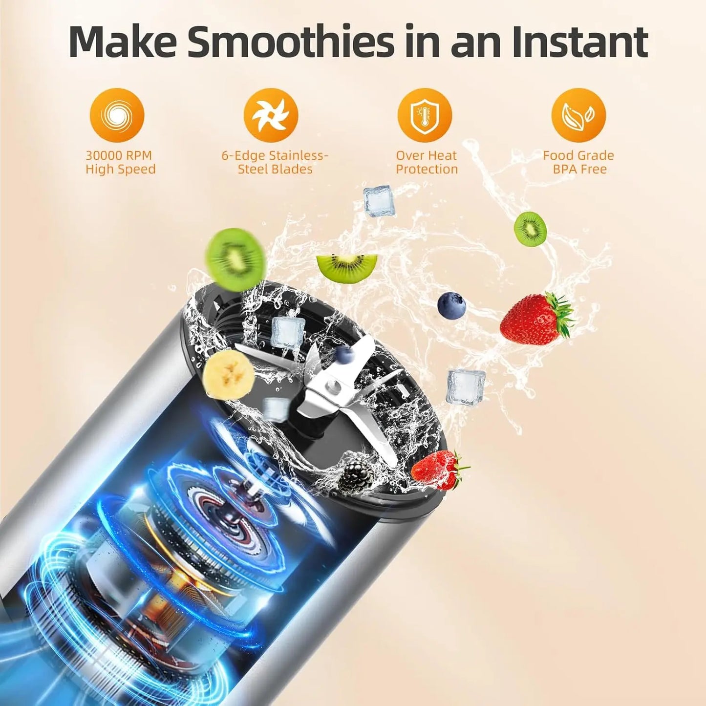 Portable Blender for Smoothies and Shakes And Nutrient Extractions With 2pcs BPA-Free 27 Oz Portable Blender , And To-Go Lids