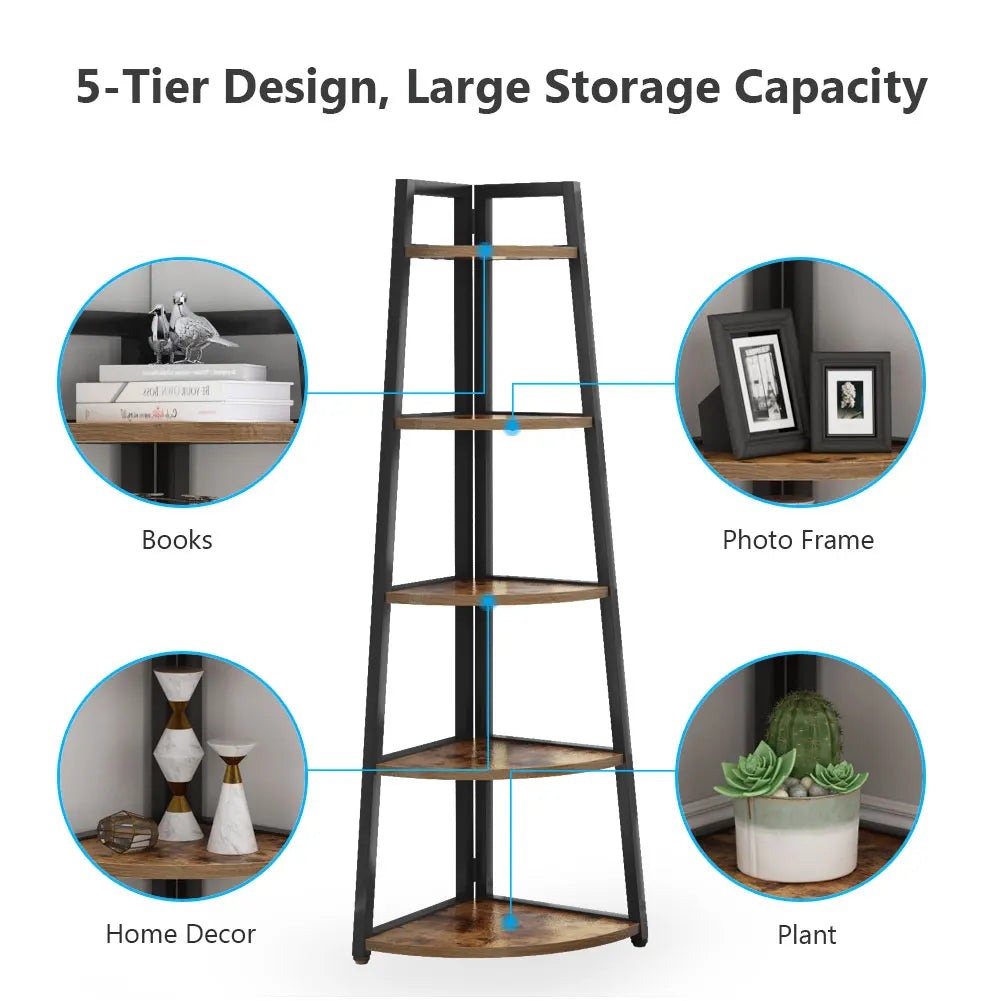 Tribesigns Bookcase Corner Book Shelf Rack Wood Bookshelf Storage Shelves