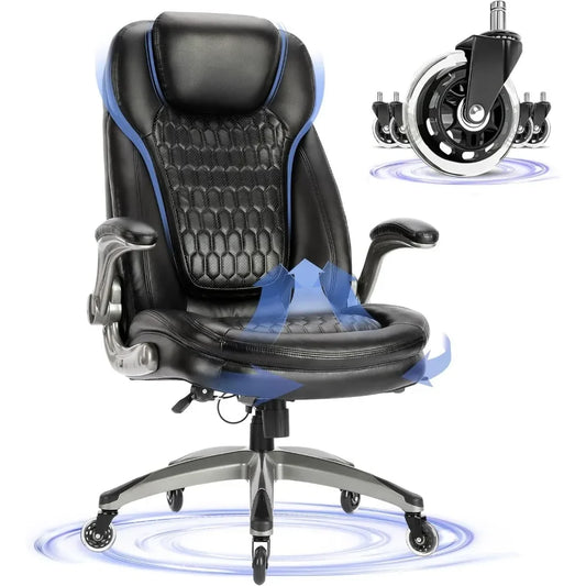 Stylish Leather Chair With Upgraded Caster for Swivel Computer Armchair High Back Executive Chair With Padded Flip-up Arms Desk