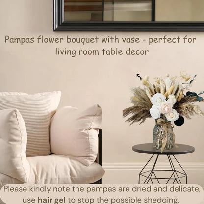 100pcs Artificial Flower Arrangements with Vase, Pampas Grass with Vase Included for Dining Table Centerpiece