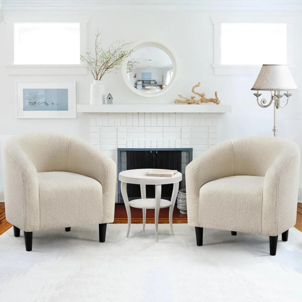 Living Room Chair Set of 2 with Soft Padded Armrest, Furry Accent Chairs, Living Room Chair