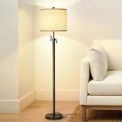 Floor Lamp for Living Room, Black Standing Lamp, Floor Lamp for Bedroom Office, Modern Tall Floor Lamp with Linen Shade