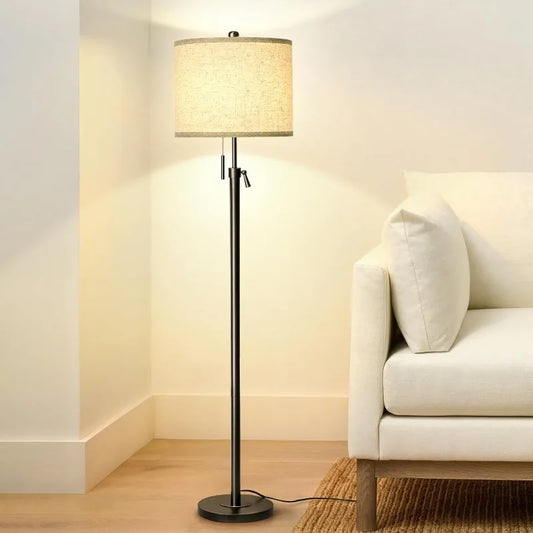 Floor Lamp for Living Room, Black Standing Lamp, Floor Lamp for Bedroom Office, Modern Tall Floor Lamp with Linen Shade