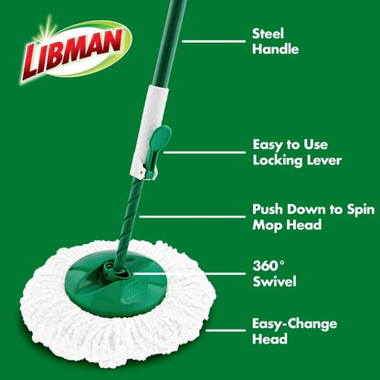 Tornado Spin Mop System - Mop and Bucket with Wringer Set for Floor Cleaning - 2 Total Mop Heads Included, Green