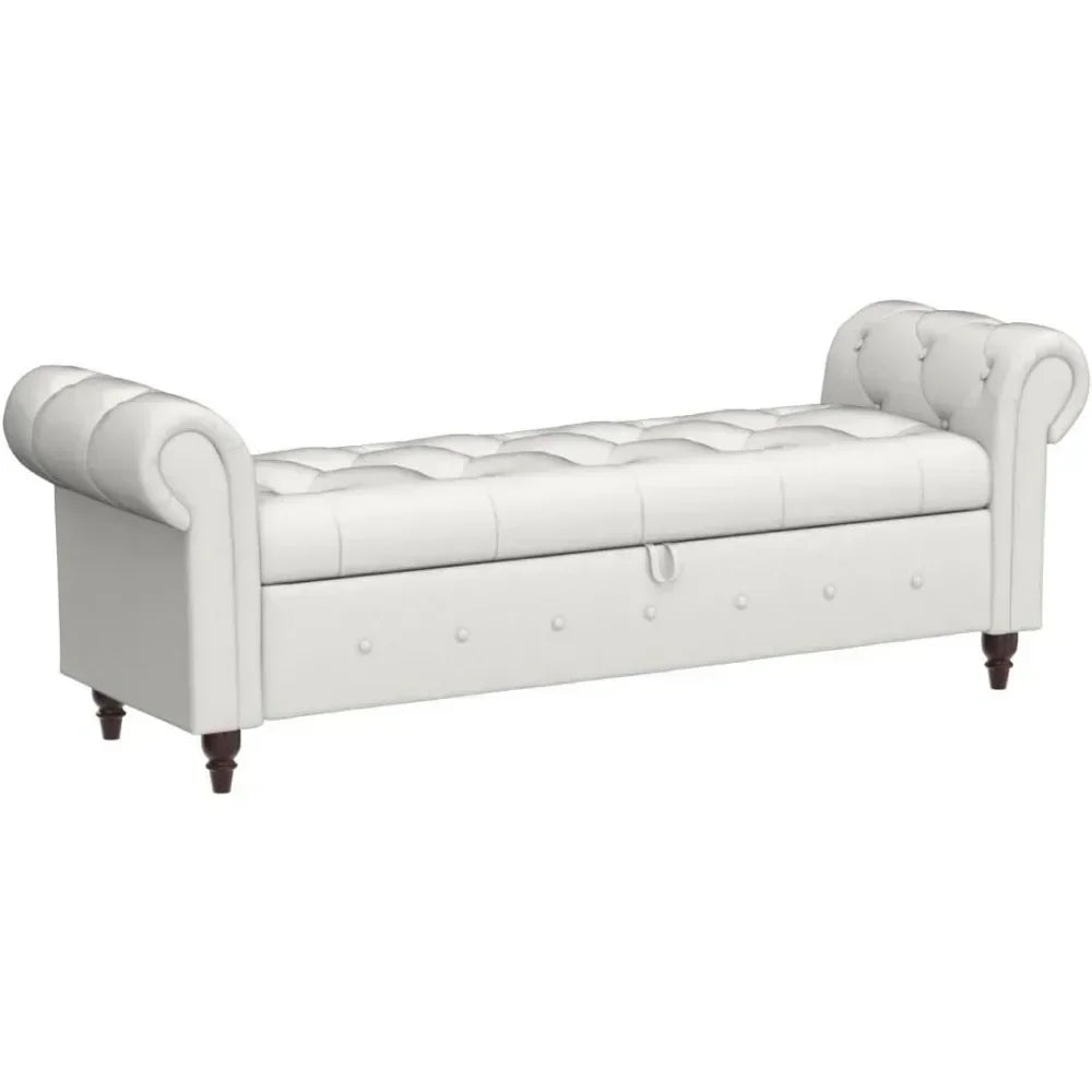 Storage Ottoman Bench, End of Bed Button Tufted Ottoman Bench, Rolled Armed Ottoman Couch Long Bench for Bedroom, Living Room