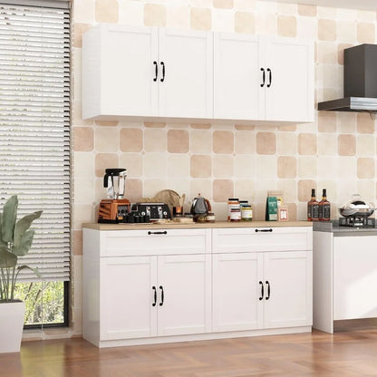 Wall-Mounted Kitchen Pantry with Countertop, with Drawers & Doors, Sufficient Storage, Thickened MDF Board, Kitchen Cabinets