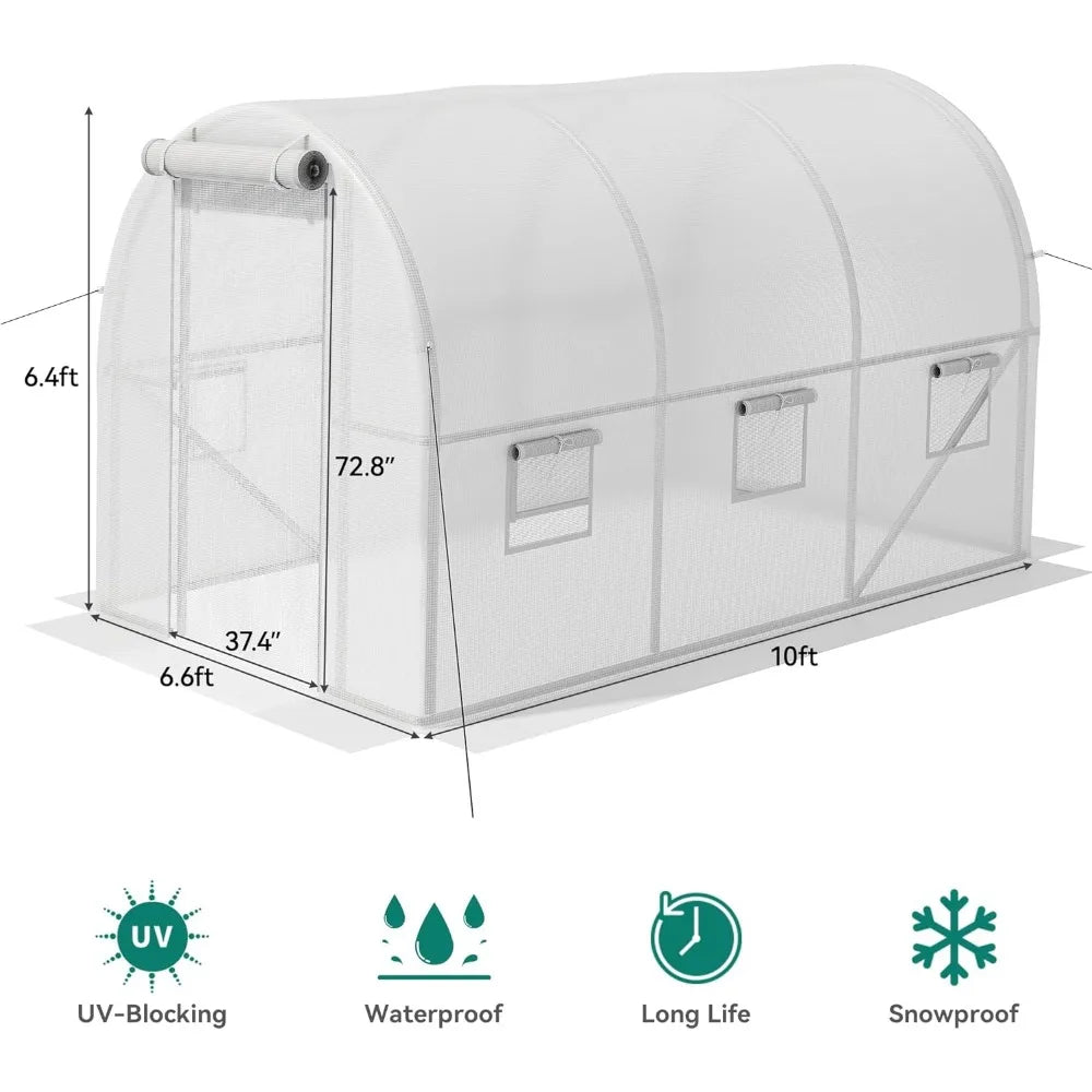 10x6.5x6.5ft Greenhouses Large Walk-in Green House Heavy Duty Tunnel Green Houses Outdoor Portable Plant Gardening Upgraded