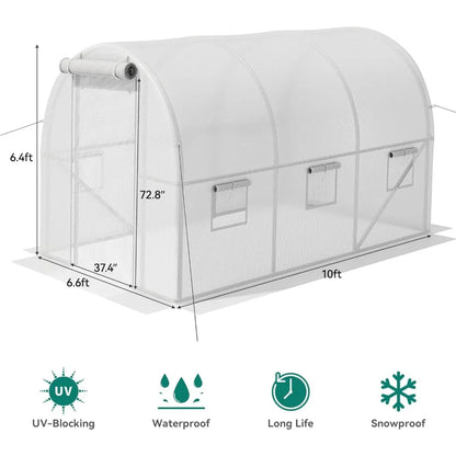 10x6.5x6.5ft Greenhouses Large Walk-in Green House Heavy Duty Tunnel Green Houses Outdoor Portable Plant Gardening Upgraded