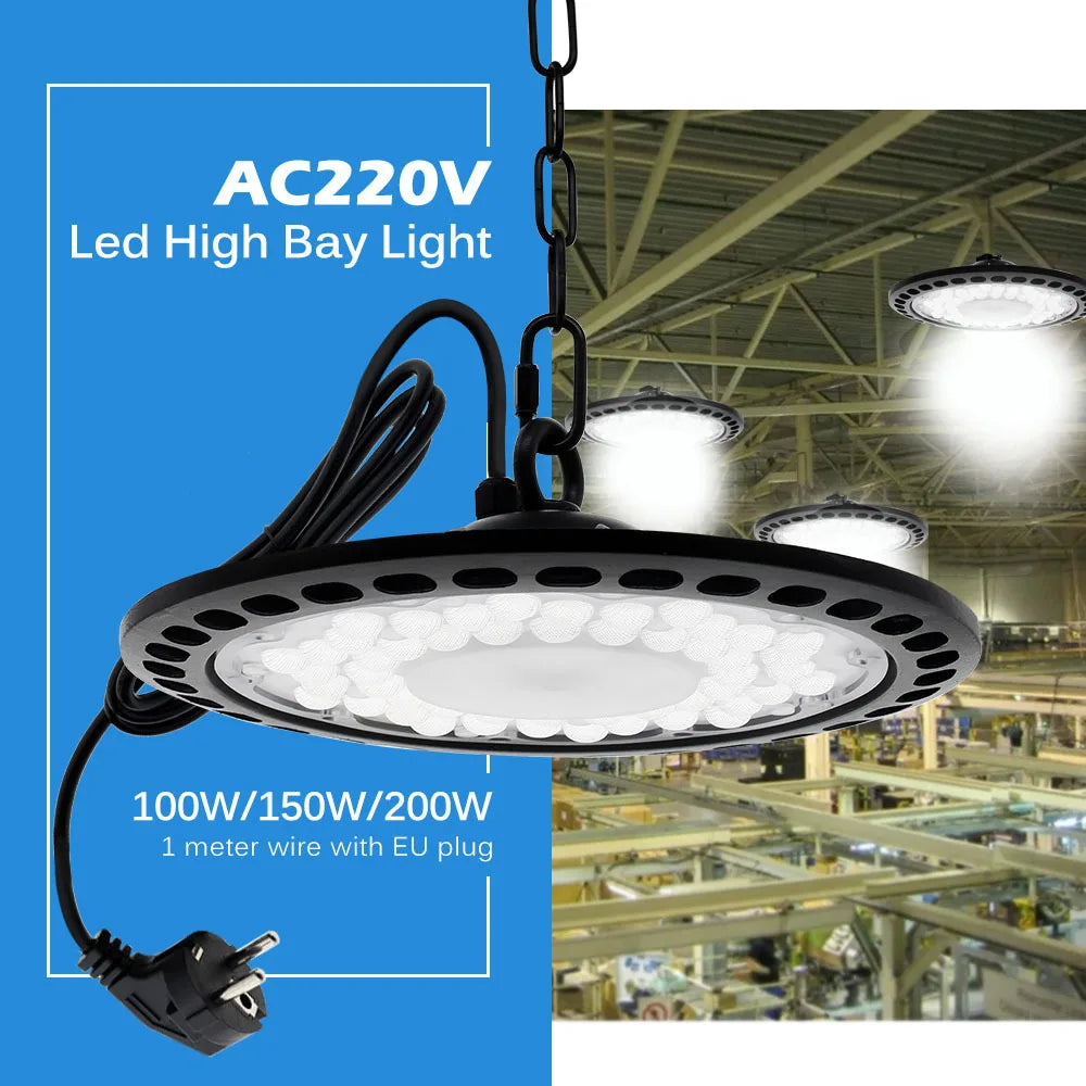 100W 150W 200W UFO LED High Bay Light UFO Industrial Light, High Lumen,No Fan,Garage Light, High Bay Shop Light, 4000K-6500K