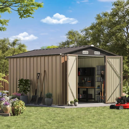 8x10 FT Outdoor Storage Shed, Large Garden Tool Metal Shed with Sloping Roof and Double Lockable Door,Outdoor Shed for Backyard